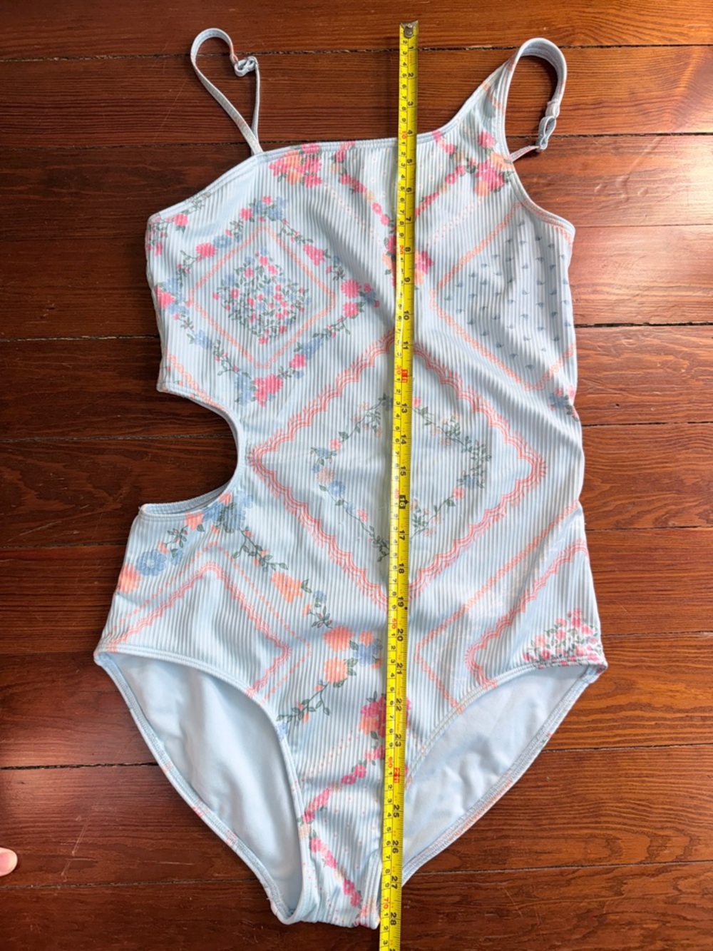 abercrombie kids light blue floral ribbed swimsuit - Picture 3 of 7